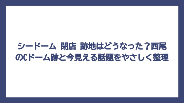 シードーム 閉店 跡地はどうなった？西尾のCドーム跡と今見える話題をやさしく整理