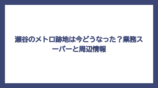 瀬谷のメトロ跡地は今どうなった？業務スーパーと周辺情報