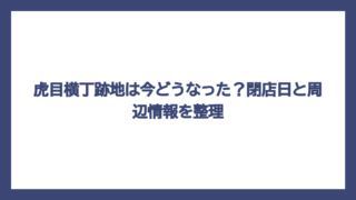 虎目横丁跡地は今どうなった？閉店日と周辺情報を整理