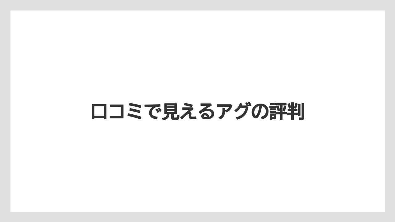 口コミで見えるアグの評判