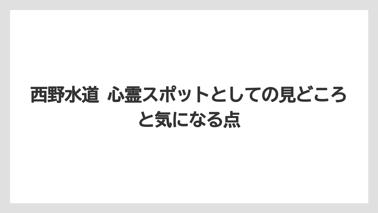 西野水道 心霊スポットとしての見どころと気になる点