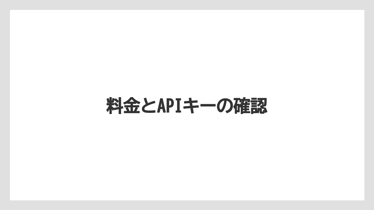 料金とAPIキーの確認