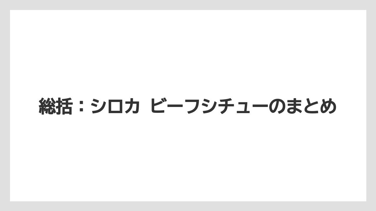 総括：シロカ ビーフシチューのまとめ