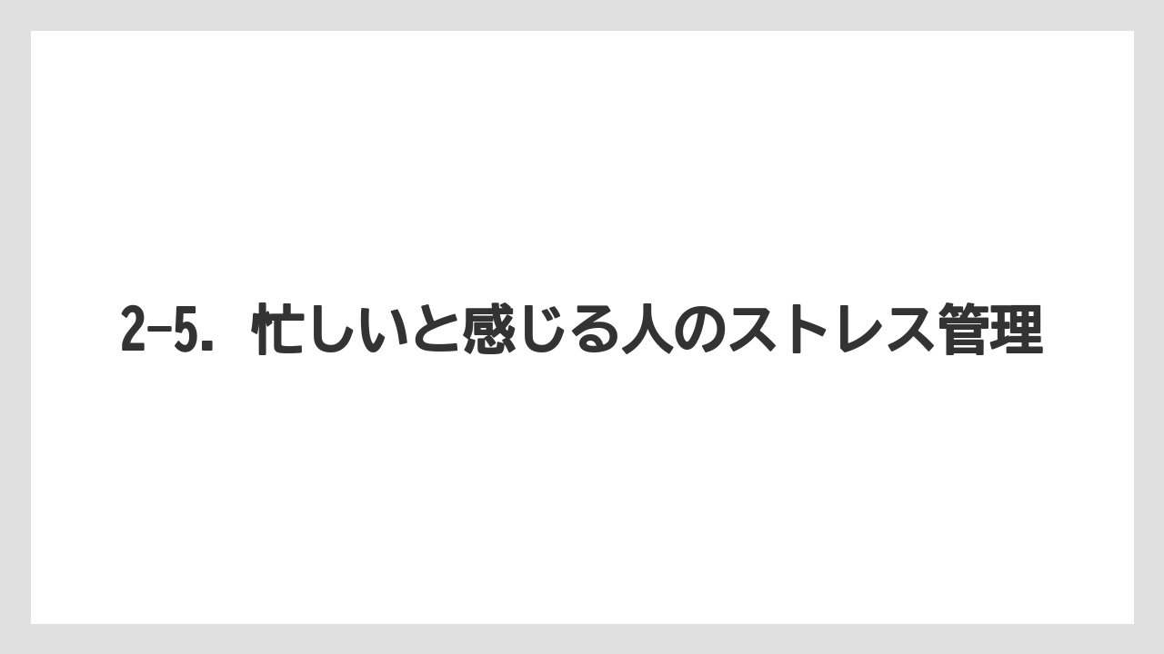 2-5. 忙しいと感じる人のストレス管理