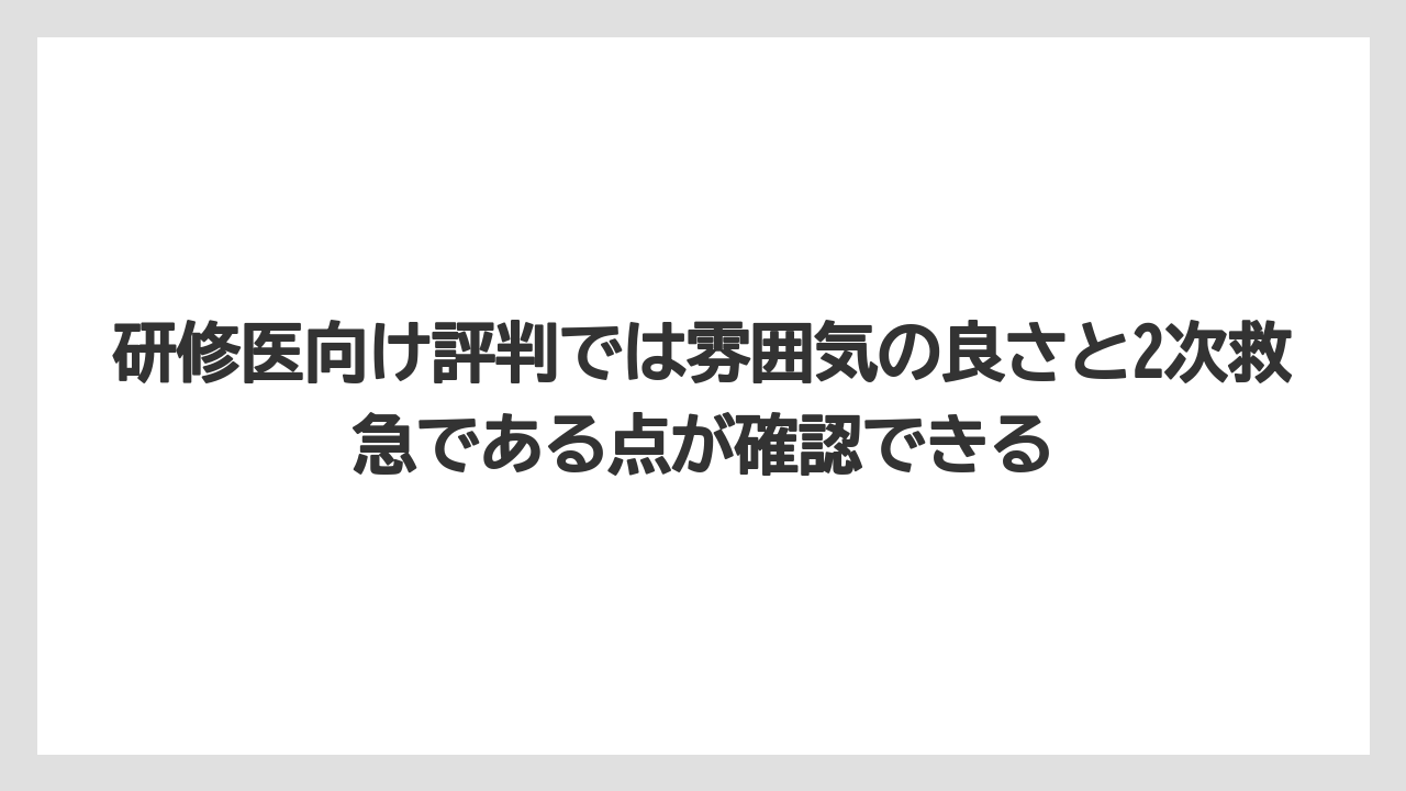 研修医向け評判では雰囲気の良さと2次救急である点が確認できる