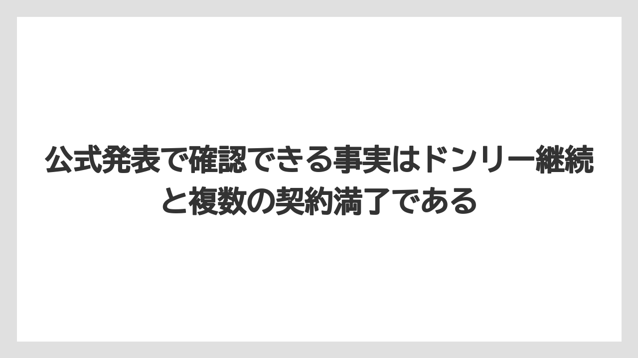 公式発表で確認できる事実はドンリー継続と複数の契約満了である
