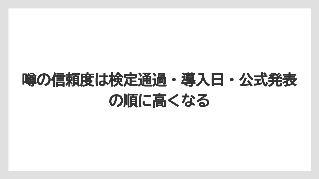 噂の信頼度は検定通過・導入日・公式発表の順に高くなる